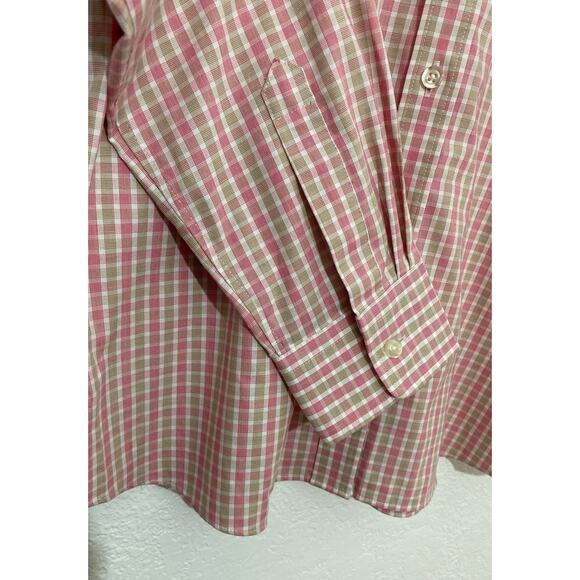 Lands’ End Women No-Iron Pinpoint Oxford Pink Green Plaid Button Up Shirt Sz 10 - Picture 3 of 6
